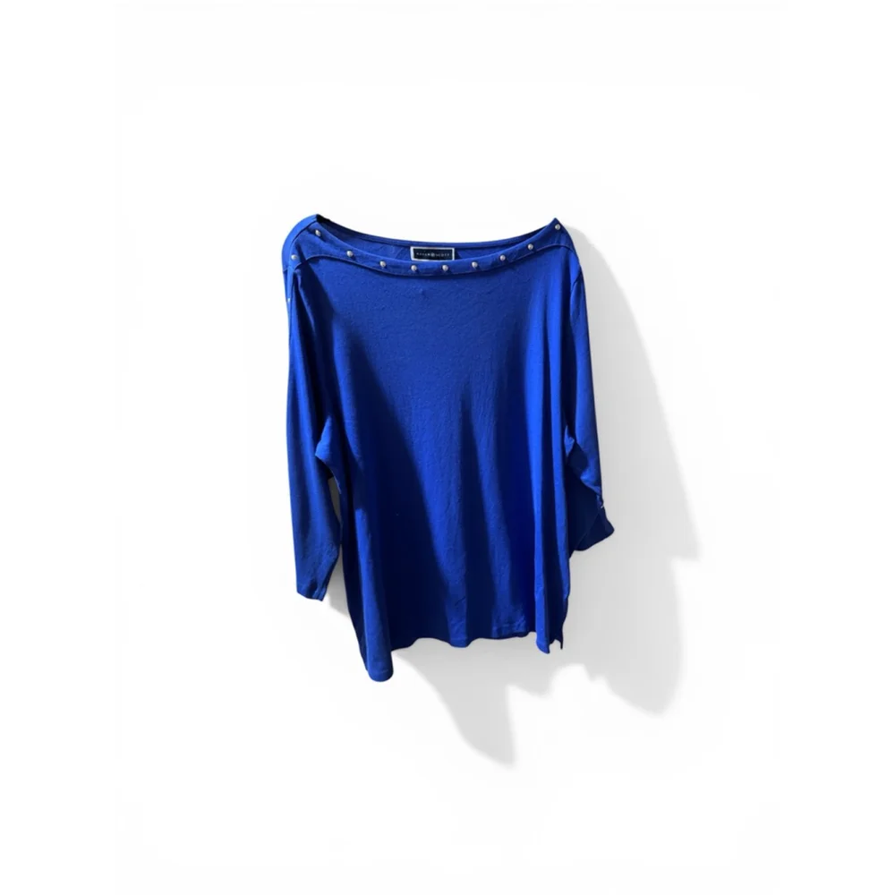 Karen Scott Silver-Tone Stud Boat-Neck Top NWT 2X - Picture 4 of 6